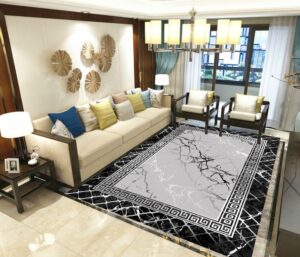 3D Carpet White & Black Marble Effect (7x8 ft)