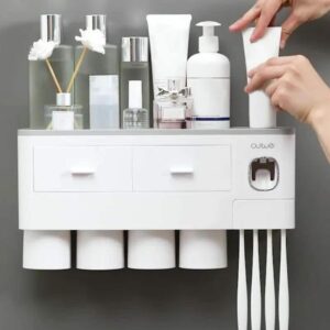 Automatic Toothpaste Dispenser with 4 Cups – Wall Mounted