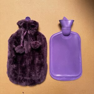 Purple Hot Water Bottle with Fur Fleece Cover