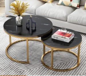 Black Nesting Coffee Table Marble Effect